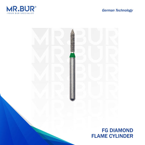 This is the Flame Cylinder FG diamond dental bur that Mr Bur the best supplier of diamond dental burs sells to dentists and dental labs