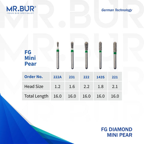 Mini Pear Coarse Diamond Bur FG