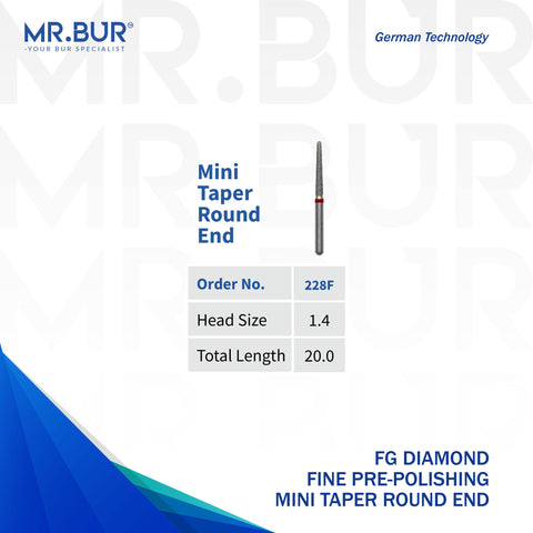 Fine Grit Pre-Polishing Mini Taper Round End Diamond Bur FG