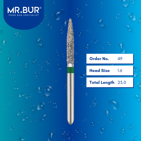 Mr. Bur 863 flame diamond bur 49 are tools used in multiple dental procedures. ISO 806 314 250 534 016 FG, Their flame heads are ideal for cavity preparationand easily remove decayed portions of a tooth to prepare it for a filling or a crown