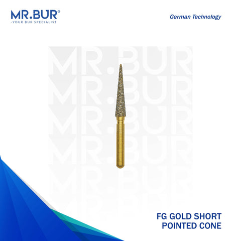 The #1 Best Gold Pointed Cone Diamond Bur Short FG. Mr Bur offers the best online dental burs and is a Better Choice than Meisinger, Mani, Shofu, Eagle Dental, Trihawk, Suitable for Dental Cases.