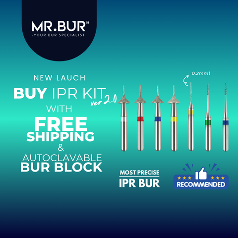 MR.BUR Interproximal Reduction Dental Bur. Available in 0.2mm, 0.3mm, 0.4mm, 0.45mm, and 0.5mm for maximize precision and efficacy in interdental space adjustment and enamel reduction