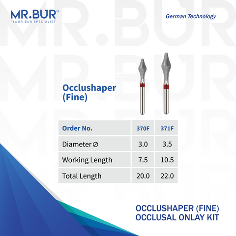 MR.BUR occlushaper with specifications on a white background