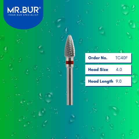 Mr. Bur Tungsten Carbide Fine Cross Cut Laboratory Bur TC40F, 4.0mm, ensures precise trimming, fine detailing, and efficient material shaping for dental prosthetics.