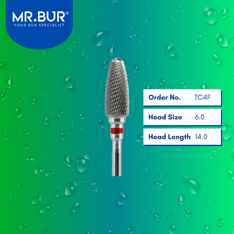 Mr. Bur Tungsten Carbide Fine Cross Cut Laboratory Bur TC4F, 6.0mm, ensures precise contouring, fine detailing, and efficient material shaping for dental prosthetics.