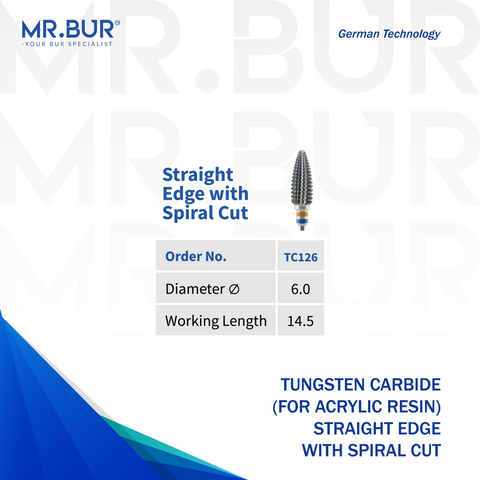 Straight Edge with Spiral Cut Tungsten Carbide for Acrylic Resin