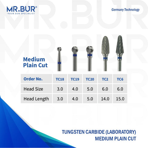 Tungsten Carbide Medium Plain Cut Laboratory Bur