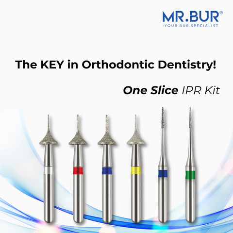 MR.BUR Interproximal Reduction Dental Bur. Available in 0.3mm, 0.4mm, 0.45mm, and 0.5mm for maximize precision and efficacy in interdental space adjustment and enamel reduction 