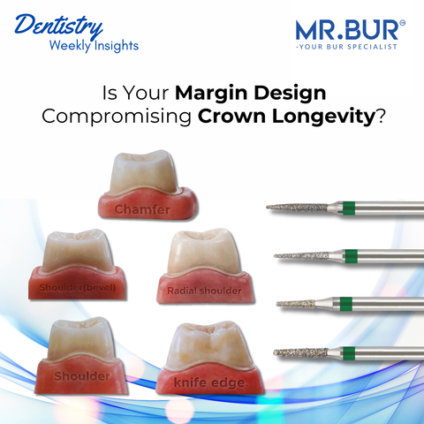 Mr. Bur crown preparation diamond burs used for precise finishing line design to improve crown longevity.