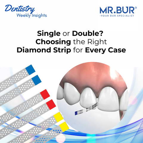 Mr. Bur single and double sided diamond strips designed for precise interproximal reduction controlled enamel removal composite finishing and efficient clinical handling.
