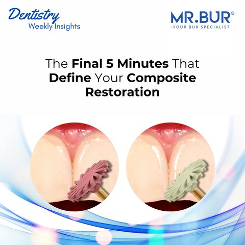 Mr. Bur Composite Polishing Diamond Polisher ensures a smooth, high-gloss finish for composite restorations, enhancing surface quality and patient satisfaction.