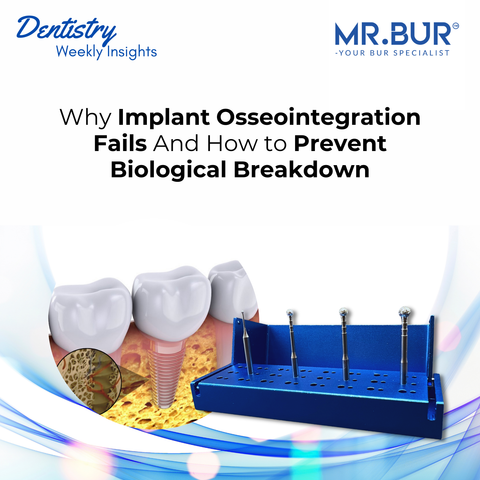 Mr. Bur Degranulation Kit used for precise removal of granulation tissue in implant surgery and infected extraction sites.