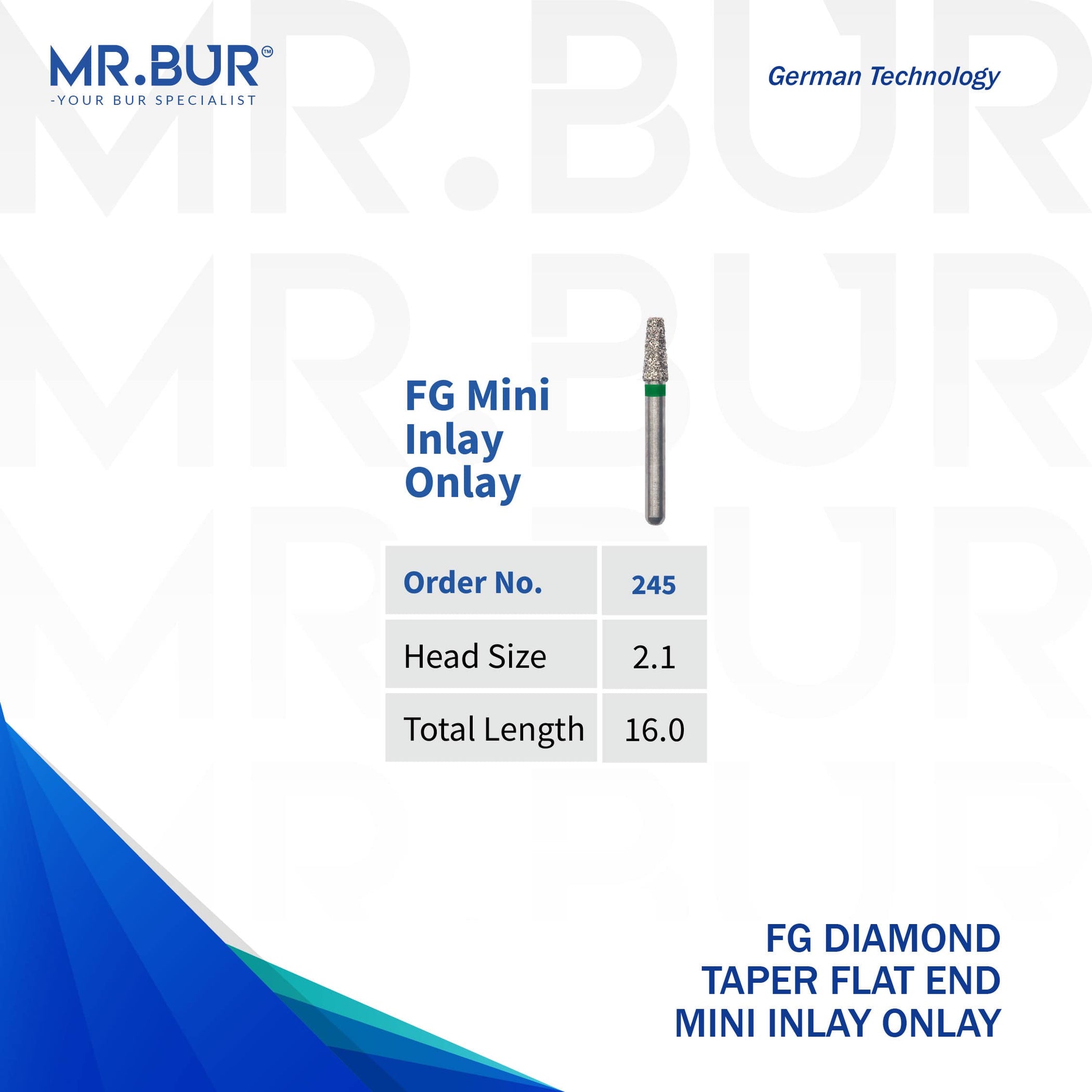 The Best Mini Taper Flat End Coarse Inlay Onlay Diamond Bur FG | MR ...