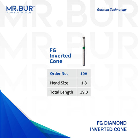 This the FG Inverted Cone diamond dental bur head size 1.8 sold by mr bur the best diamond dental bur supplier internationally