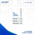This is one variant of the the Flame Cylinder FG diamond dental bur that Mr Bur the best supplier of diamond dental burs sells to dentists and dental labs