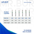 These are 6 Mini Cylinder Flat End Coarse FG diamond dental burs sold by mr Bur the best seller of diamond burs internationally