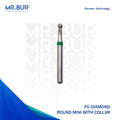 This is the FG Round Mini With Collar diamond dental bur sold by mr Bur the best supplier of diamond dental burs for dentists and dental technicians