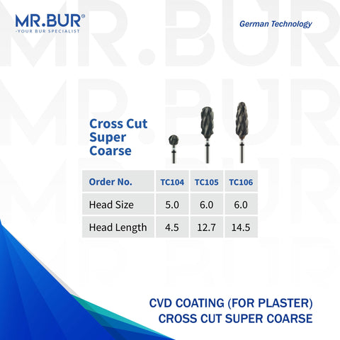 CVD Coated Cross Cut Super Coarse Tungsten Carbide Bur For Plaster