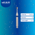 Mr. Bur Round Cross Cut Slender Neck Carbide Bur RA, CB5SNX, used for precise caries removal cavity refinement and access in deep and interproximal areas.