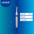 Mr. Bur Round Cross Cut Slender Neck Carbide Bur RA, CB7SNX, used for precise caries removal cavity refinement and access in deep and interproximal areas.