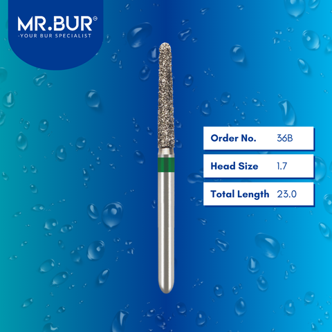 Mr. Bur 852 tapered round end diamond bur 36B are tools used in multiple dental procedures. ISO 806 314 199 534 017 FG, Their tapered round end heads are ideal for for effective crown and bridge preparation, chamfer margin preparation, and trimming and preparation for all composite materials. 