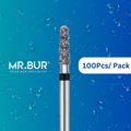 Optimize dental care with Mr. Bur 100pcs Hybrid Spiral Cool Cut Super Coarse Diamond Bur FG for crown cutting, precise straight lines, and quick removal of ceramic, zirconia, PFM, and metal crowns.