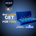 Promotional advertisement for MR. BUR crown cutter dental bur sets with a buy two get one free offer.