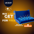Promotional advertisement for MR. BUR crown cutter dental bur sets with a buy two get one free offer.