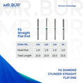 These are  4 variants of the Cylinder Flat End Coarse FG diamond bur sold by Mr Bur the best international diamond dental bur supplier the head sizes are 1.4mm 1.6mm and 1.8mm