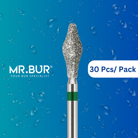 Mr. Bur Occlushaper Diamond Bur FG 30pcs pack used for occlusal shaping in onlay overlay tabletop restorations and minimally invasive ceramic crown preparations.