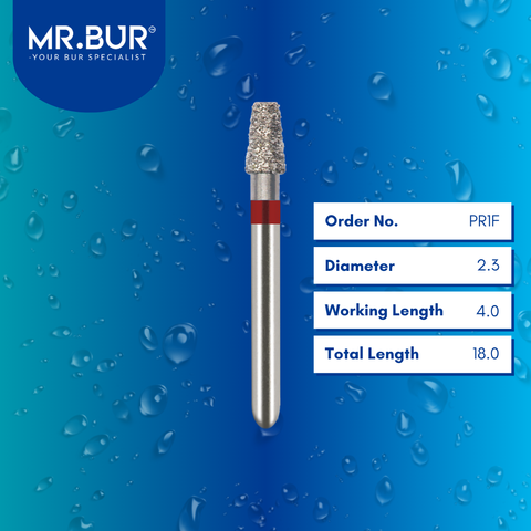 Mr. Bur Depth Marker Taper Rounded Edge Diamond Bur FG, PR1F, used for depth marking and smooth internal margin design in ceramic and adhesive restorations.