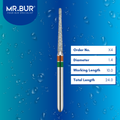 Mr. Bur Double Grit Veneer Finishing Diamond Bur FG, X4,used for refining ceramic veneer margins and smoothing contours before final polishing.