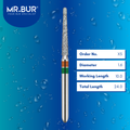 Mr. Bur Double Grit Veneer Finishing Diamond Bur FG, X5,used for refining ceramic veneer margins and smoothing contours before final polishing.