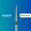 Mr. Bur Double Grit Veneer Finishing Diamond Bur FG used for refining ceramic veneer margins and smoothing contours before final polishing.