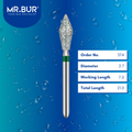 Mr. Bur FG Barrel diamond bur, 374, used for occlusal reduction, contouring, and smoothing of crown surfaces in restorative dentistry procedures.