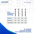 These are four variants of the Oclussal Surface Easy Composite Polishing FG Diamond Bur sold by Mr Bur the best international dental diamond bur supplier the head sizes of the dental burs are 2.8mm and 3.0mm