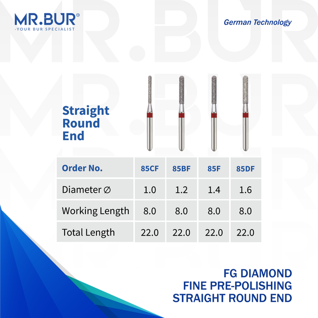 The Best Fine Grit Pre-Polishing Straight Round End Diamond Bur FG | MR ...