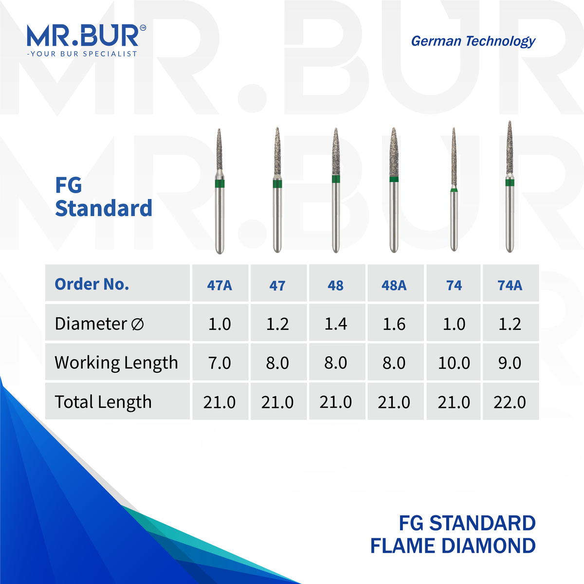 Flame Coarse Diamond Bur FG | MR. BUR – Mr Bur