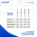 Mr. Bur Cylinder Flat End Fine Diamond Bur FG, 101F, 22F, 20F and 23F, used for precise shoulder margin preparation and smooth axial wall finishing in crown and bridge procedures.
