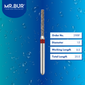 Mr. Bur Cylinder Rounded Edge Fine Diamond Bur FG, 21RBF, used for smooth shoulder refinement, axial wall finishing, and precise margin detailing in crown and bridge preparations.