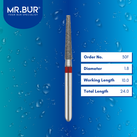 Mr. Bur 848 pre-polishing tapered flat end diamond bur 30F are tools used in multiple dental procedures. ISO 806 314 173 514 018 FG, Their tapered flat end heads are ideal for for effective crown and bridge preparation, shoulder margin preparation, and trimming and preparation for all composite materials. 