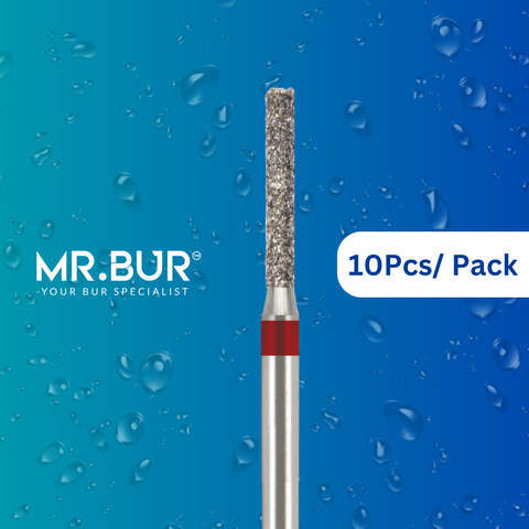 Mr. Bur Cylinder Flat End Fine Diamond Bur FG used for precise shoulder margin preparation and smooth axial wall finishing in crown and bridge procedures.