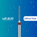 Mr. Bur Cylinder Rounded Edge Fine Diamond Bur FG used for smooth shoulder refinement, axial wall finishing, and precise margin detailing in crown and bridge preparations.