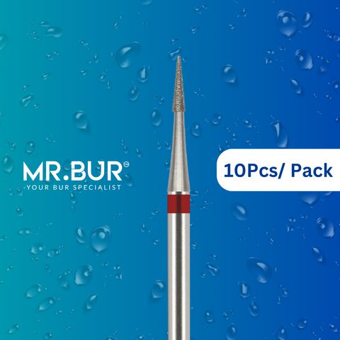 Mr. Bur Fine Grit Pre-Polishing Pointed Cone Diamond Bur FG Smile Design used for precise margin refinement, embrasure contouring, and smooth pre-polishing of veneers and anterior restorations.