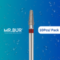 Mr. Bur Taper Rounded Edge Fine Diamond Bur FG designed for refined chamfer margin finishing, smooth axial wall contouring, and precise crown preparation in restorative dentistry.