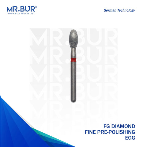 This is the Fine Grit Pre-Polishing Egg FG Diamond Bur sold by Mr Bur the best international supplier of diamond dental burs