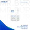 This is a variant of the Fine Grit Pre-Polishing Inlay Onlay FG Diamond Bur sold by Mr Bur the best international supplier of diamond dental burs the head size shown here is 1.8mm