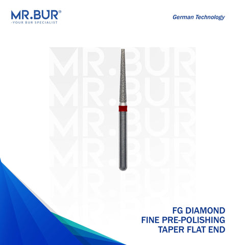 This is the Fine Grit Pre-Polishing Taper Flat End FG Diamond Bur sold by Mr Bur the best international supplier of diamond dental burs