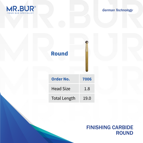 This picture show Mr. Bur 7006 Round Ball Finishing Carbide Bur Ideal for composhape, crown preparation, debonding, orthodontic treatment, pre-polishing, and veneer preparation.