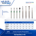 Bundle of dental burs with specifications used for caries & cavity preparation.